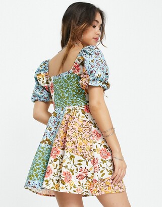 ASOS DESIGN twill sweetheart mini tea dress in mixed floral print