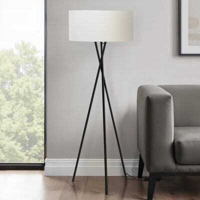 Wrought Studio Contemporary 62 Inch Nickel Metal Floor Lamp With Grey Shade And Adjustable Lighting For Modern Living Spaces