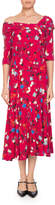 Erdem Iman One-Shoulder Half-Sleeve Garden Floral-Print A-Line Dress