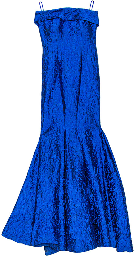 CH Carolina Herrera Royal Blue Crinkled Jacquard Strapless Gown S -  ShopStyle Evening Dresses