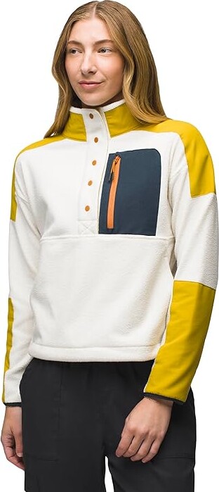 Prana Peak Snap Up Fleece Women's Sweater Canvas/Golden Leaf : MD, Fleece/Polyester