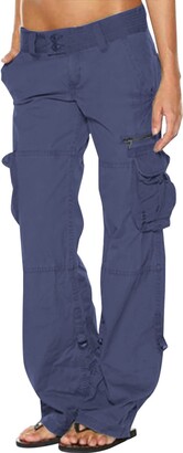 Women's High Waisted Button Zipper Multiple Pockets Straight Leg Casual Cargo  Pants - Halara