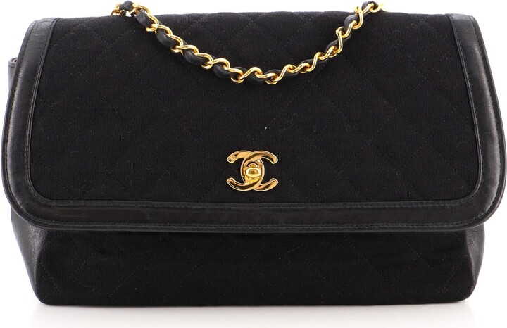 Chanel Vintage CC Chain Flap Bag Quilted Jersey with Lambskin Large -  ShopStyle