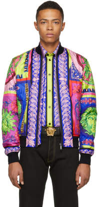 Versace Multicolor Silk Neon Bomber Jacket