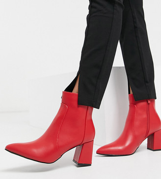 red leather block heel ankle boots