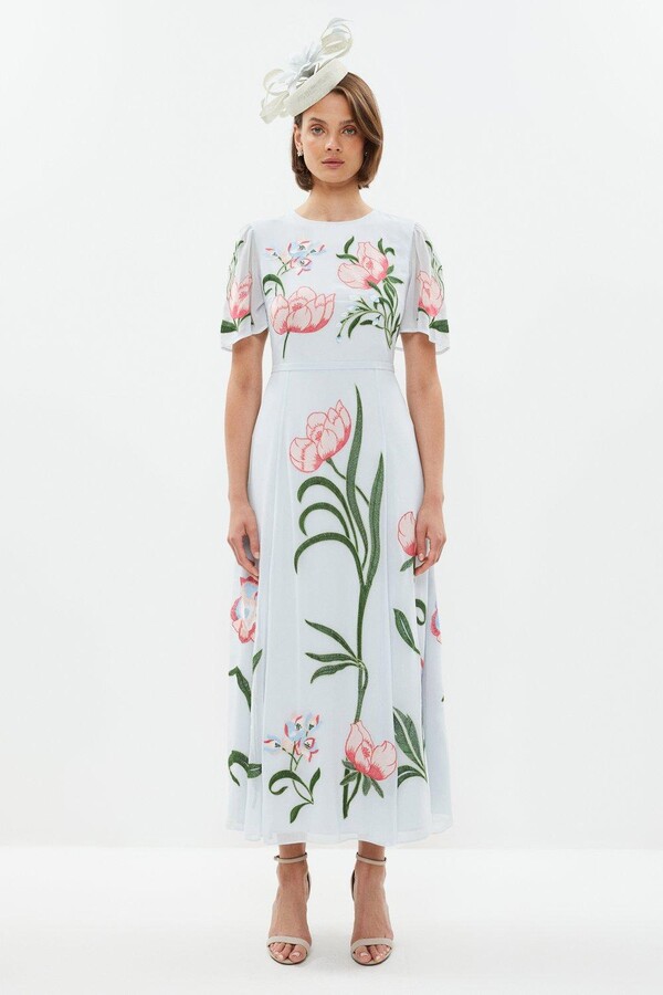 Trailing Floral Angel Sleeve Embroidered Maxi Dress - ShopStyle
