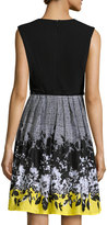 Thumbnail for your product : Ellen Tracy Floral-Patterned Fit-and-Flare Dress, Black/White/Yellow
