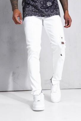 boohoo Jack Grealish Denim Edit Mens White Skinny Stretch Jean With  Distressing - ShopStyle