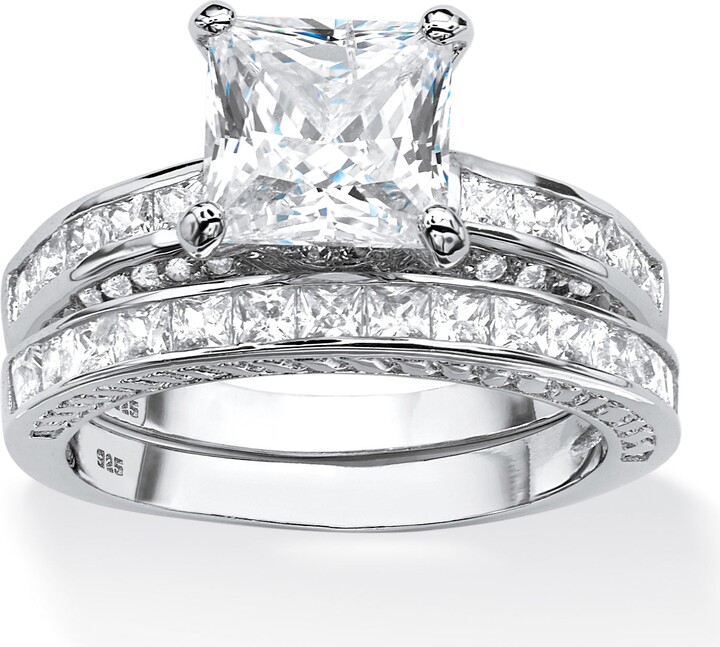 PalmBeach Jewelry 3.38 TCW CZ Two-Piece Bridal Set in Platinum-plated Sterling Silver
