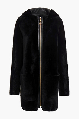 Sandro Reversible leather-trimmed shearling coat