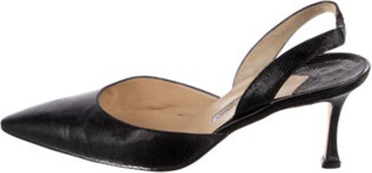 Manolo Blahnik Leather Slingback Pumps Black Semi-Pointed Toes