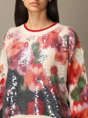 Twin-Set Twin Set Sweater Oversized Crewneck With Flower And Sequin Print