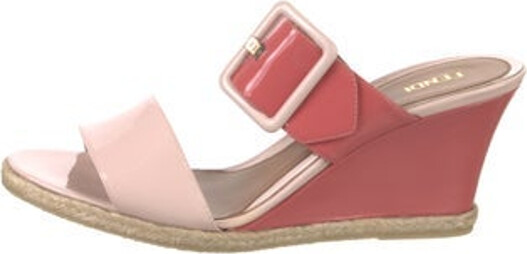 Fendi Patent Leather Slides Neutrals & Pink Buckle Closure At Uppers Includes Box