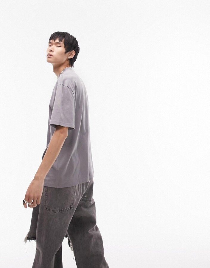 Topman oversized fit t-shirt in mid gray - ShopStyle