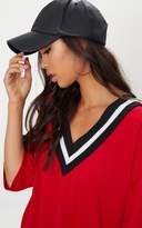Thumbnail for your product : PrettyLittleThing Red V Neck Sports Trim T Shirt Dress