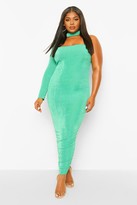 Thumbnail for your product : boohoo Plus Textured Slinky High Neck Midi Dress