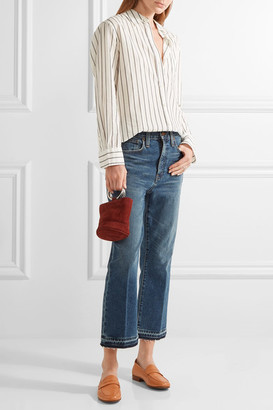 Madewell Cropped Frayed Mid-rise Flared Jeans - Dark denim