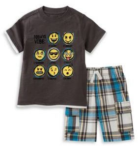Kids Headquarters Little Boys Emoji Tee and Shorts Set