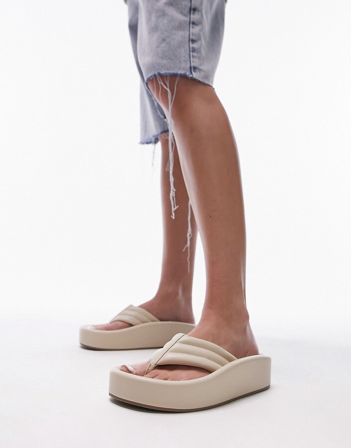 Topshop Gigi toepost sunken footbed sandals in off white - ShopStyle