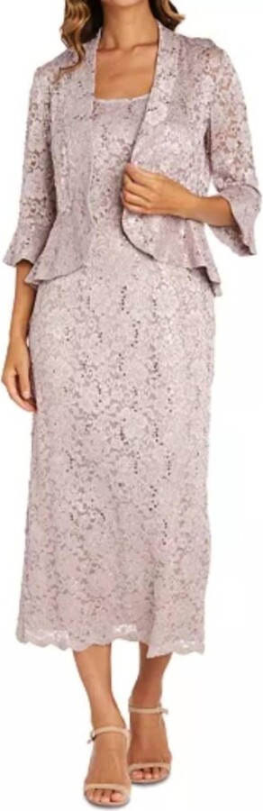 R & M Richards Sequin Lace Two-Piece Jacket Dress In Blush