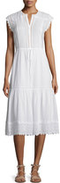 Thumbnail for your product : Rebecca Taylor Sleeveless Pintucked Lace-Trim Midi Dress, White