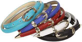 BMC Gold Metal Accents Faux Leather Womens Fashion Skinny Belts - 5 Color Set