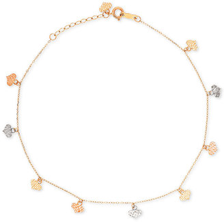 Macy's Tri-Color Flat Heart Charm Ankle Bracelet in 14k Gold, White Gold & Rose Gold