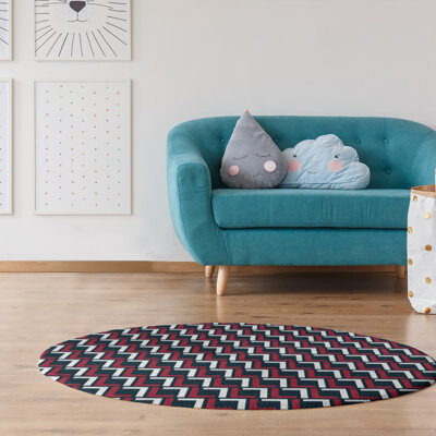 East Urban Home Round Geometric Black/Red Area Rug