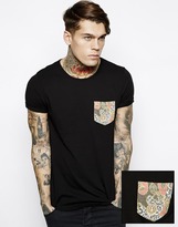 Thumbnail for your product : ASOS T-Shirt With Baroque Print Contrast Pocket