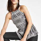 Thumbnail for your product : River Island Silver ruched velvet halter neck cami top