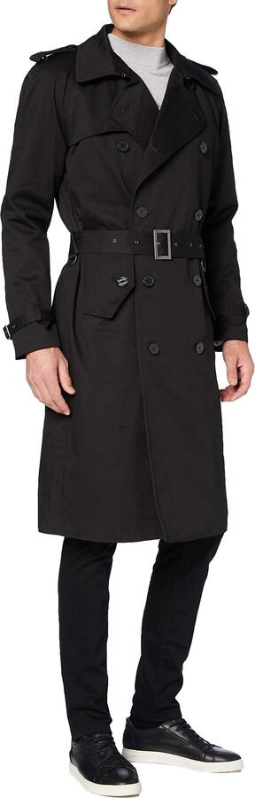 The Platinum Tailor Mens Black Traditional Double Breasted Long Trench ...