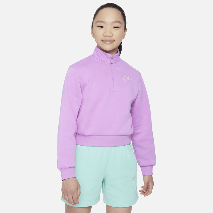 ShopStyle Long-Sleeve in 1/2-Zip Big - Fleece Sportswear Club Purple Kids\' Nike (Girls\') Top