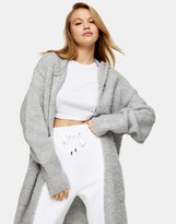 Thumbnail for your product : Topshop knitted hoodie cardigan in grey marl