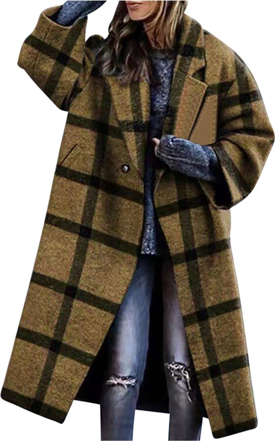 HUYTERTDR Women's Coats Vintage Print Wool Blend Long