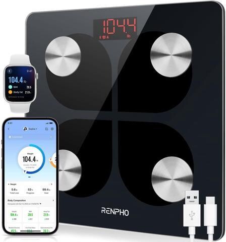 RUOCLRIS RENPHO Rechargeable Smart Scale, Digital Weight Scale for Body Weight, Bathroom Scale with BMI and Body Fat, FSA HSA Eligible, Body Composition...