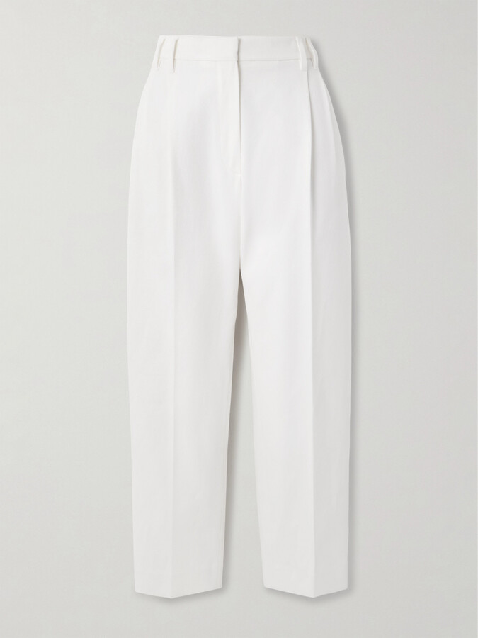 Brunello Cucinelli - Pleated Cotton-blend Twill Tapered Pants - Off-white