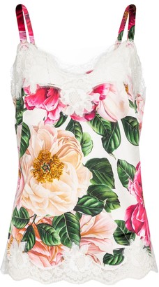 Dolce & Gabbana Lace-trimmed floral satin camisole