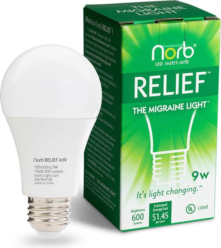 Elecwish NorbRELIEF 9W Equivalent A19 Daylight Deluxe (6500K) Treating Migraine Headaches Relief Green Light Bulb (1-Pack)
