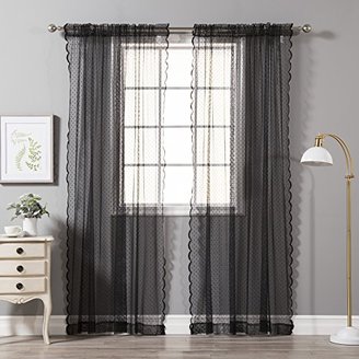 Best Home Fashion Jacquard Sheer Lace Lovely Dot Curtains - Rod Pocket - Black - 58"W x 84"L - (Set of 2 Panels)