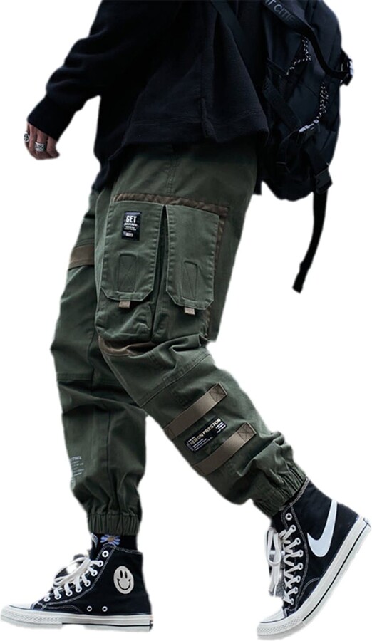 RWCFZJP Mens Cargo Pants Men Hip Hop Techwear Joggers Male Japanese