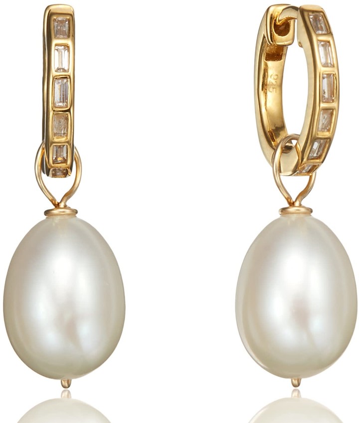Lily & Roo Gold Diamond Style Baguette Pearl Drop Hoop Earrings ShopStyle
