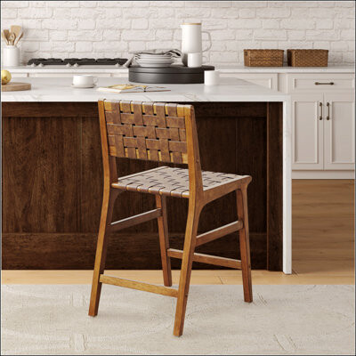 Lark Manor Faux Leather Woven Counter Stool