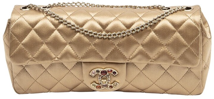 Limited Edition Gold Quilted Satin East West Single Flap Bag (Authentic  Pre-Owned)