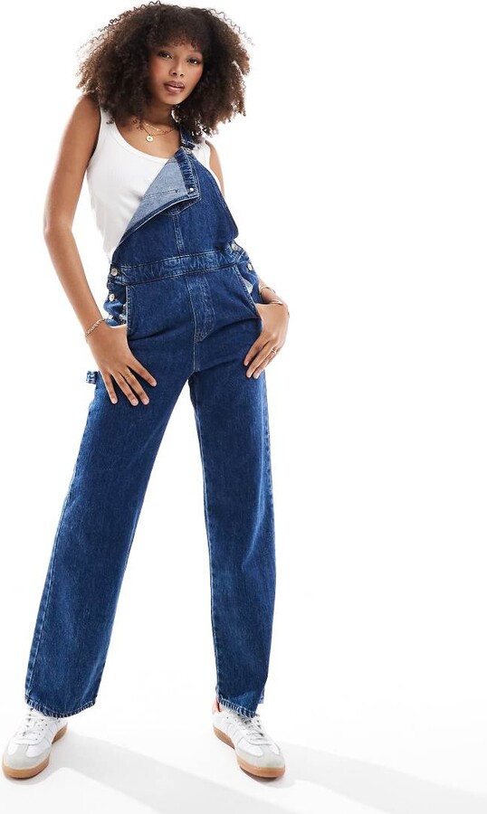 美品★ SET UP DENIM OVERALL Only denim overalls in mid blue - ShopStyle