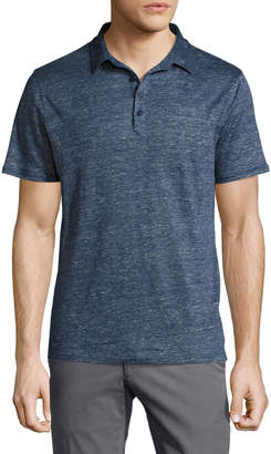 Neiman Marcus Short-Sleeve Linen Polo Shirt, Blue