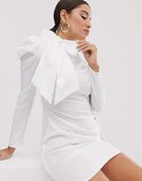 Thumbnail for your product : Public Desire X Lissy Roddy mini dress with puff shoulders and tie neck