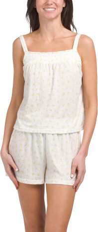 TJMAXX 2Pc Lemon Knit Gauze Textured Camisole And Boxers Set For Women, Spandex/Polyester