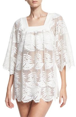 Miguelina Belen Floral Lace Tunic Coverup, White