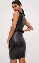 Thumbnail for your product : PrettyLittleThing Black Faux Leather Frill Detail Bodycon Dress