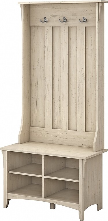 Bush Furniture Salinas Hall Tree with Storage Bench, Antique White (SAL001AW)